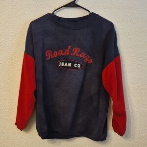 Jean Co Navy and Red Distressed Road Rags Sweatshirt